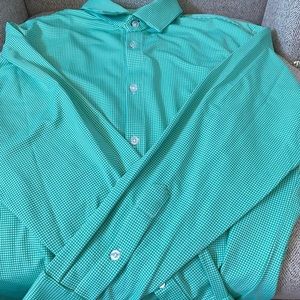 Mizzen+Main Green gingham dress shirt. Size Large